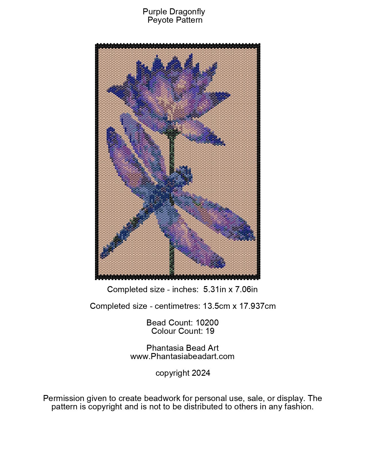 Purple Dragonfly Peyote Pattern - Image 2